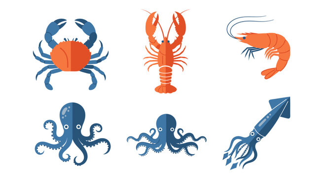 Seafood Crustaceans and Cephalopods Collection.