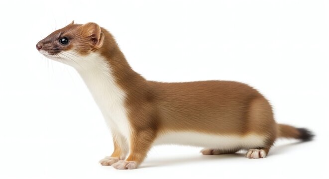 Ermine Stoat Short Tailed Weasel Wild Animal Isolated on White Background