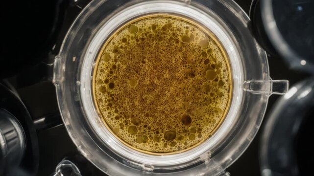 発酵ラボ 俯瞰オービット タイムラプス 酵母活動マクロ科学映像