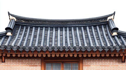 Fototapeta premium Korean traditional brick wall in seoul city road,south korea, sakura or Beotkkot flower in Korean language, Korean hanok roofline,spring season concept.