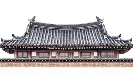 Fototapeta premium Korean traditional brick wall in seoul city road,south korea, sakura or Beotkkot flower in Korean language, Korean hanok roofline,spring season concept.