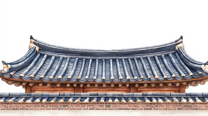 Fototapeta premium Korean traditional brick wall in seoul city road,south korea, sakura or Beotkkot flower in Korean language, Korean hanok roofline,spring season concept.