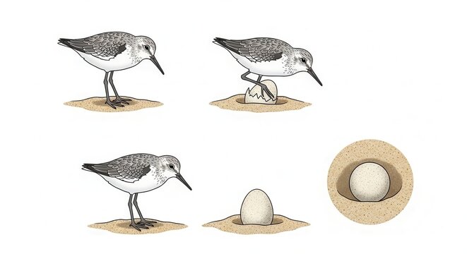 Shorebird Nesting Behavior: Sandpiper Laying Egg and Building Nest