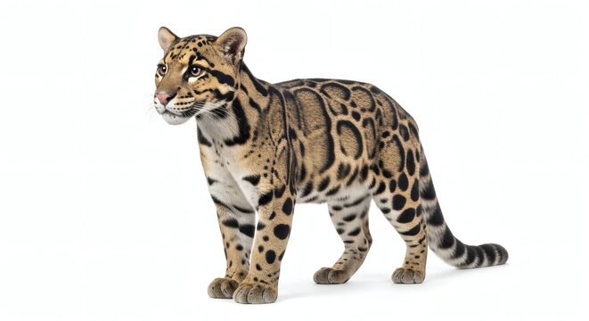 Clouded Leopard Standing, Rare Wild Cat, Exotic Animal, Studio Shot