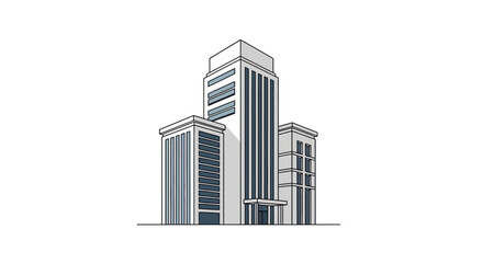 Obraz premium Modern Corporate Office Building Illustration, High-Rise Skyscraper Vector Art Isolated on White Background for Business and Real Estate Concepts