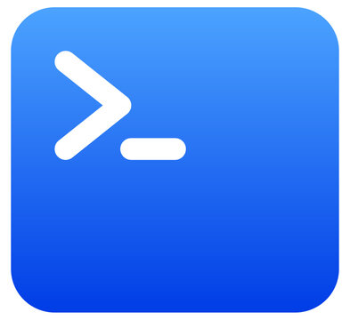 Solid blue terminal icon for software coding and command console