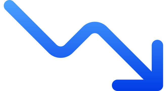 Solid blue trending down arrow icon for market loss and decline