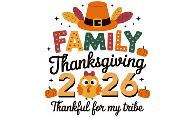 Fototapeta premium A festive Thanksgiving design featuring warm autumn elements like pumpkins, falling leaves, and cozy typography. Perfect for crafting, t-shirts, and holiday decorations, this design captures.