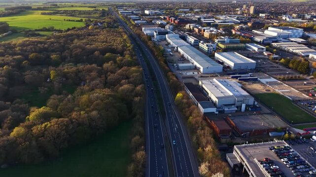 Aerial view of A1(M) motorway near Stevenage. England