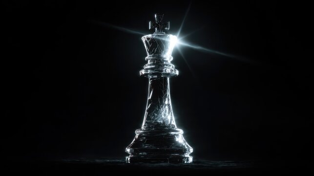 Dramatic illuminated chess king piece on dark background strategic concept