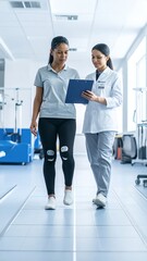 Fototapeta premium Female patient and doctor discussing medical results in a modern clinic.