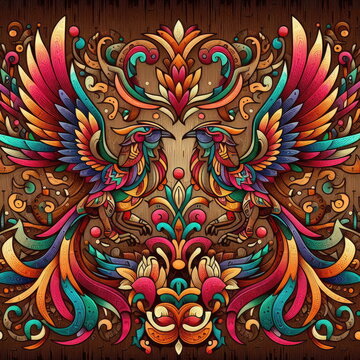 Vibrant Amate Style Neon Tribal Mosaic Vector