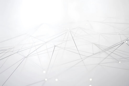 Abstract network background with connecting lines and nodes on soft white gradient. Minimal technology concept for data flow, communication and digital systems.