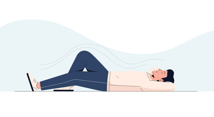 Fototapeta premium Man relaxing on floor, resting, meditating, calm, peaceful, stress relief, break