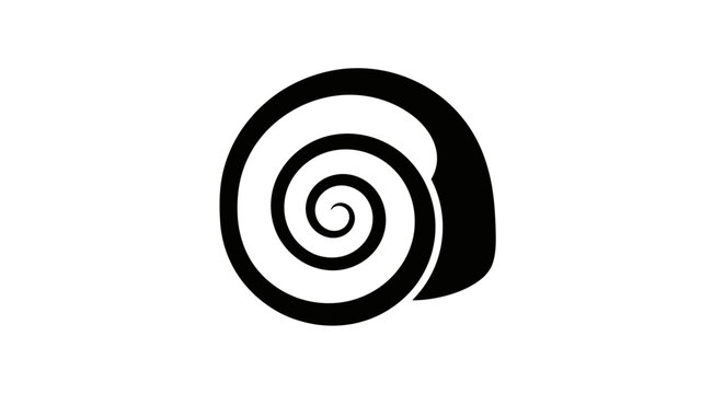 Black spiral snail shell silhouette isolated on white background