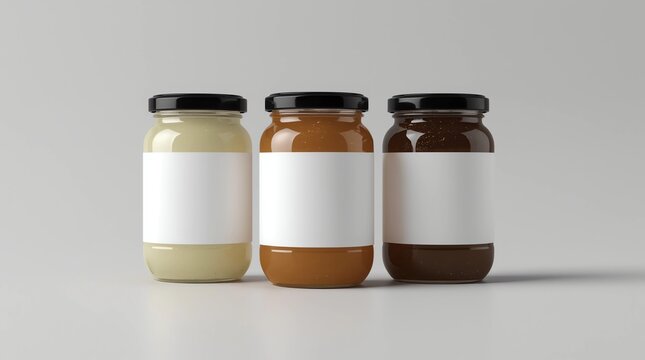 Honey Jar Mock-Up - Three Jars. Blank Label