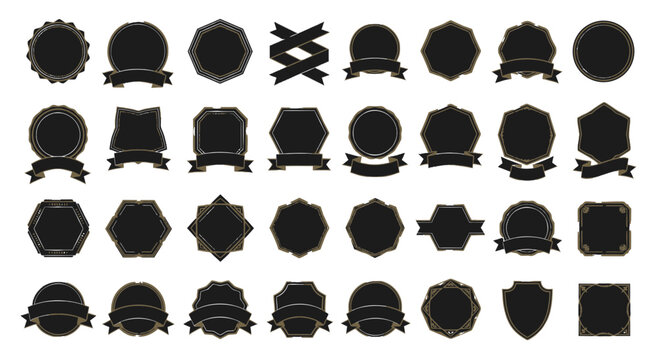 Collection of Vintage Blank Badges, Labels, and Seals - Black and Gold Design Elements