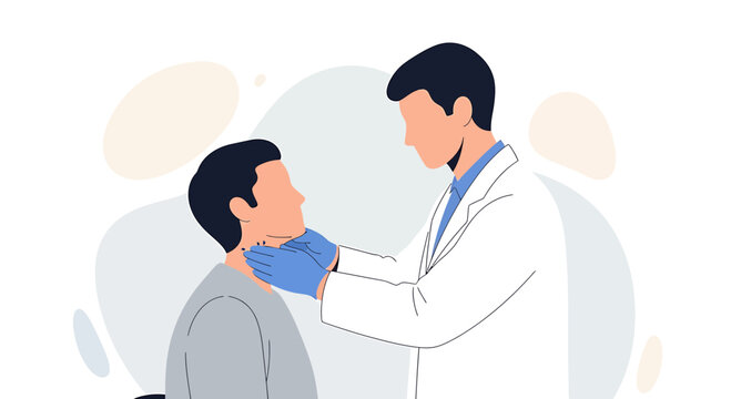Doctor examining patient's neck, medical checkup, healthcare concept illustration