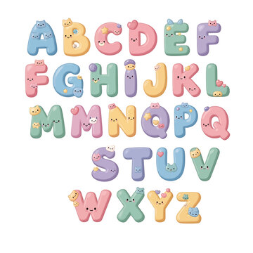 Colorful Alphabet Letters with Smiling Faces.