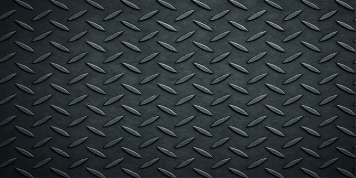 Seamless industrial black metal texture background featuring a perforated steel plate pattern and