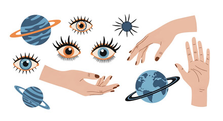 Hands Reaching for Eyes and Planets. © Yupi
