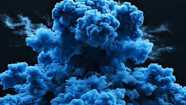 Dynamic Blue Explosion of Smoke and Dust Against a Dark Background, Capturing a Powerful Burst of Energy and Abstract Motion