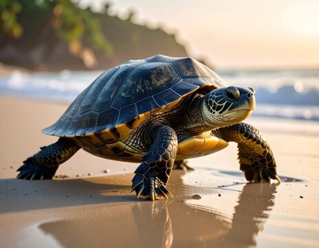 Penyu berjalan di pantai