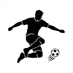 Fototapeta premium Dynamic silhouette of a soccer player midair kicking a football.