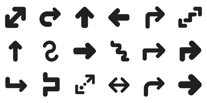 Directional arrow icons with curved and straight paths for business process mapping and navigation flowchart.