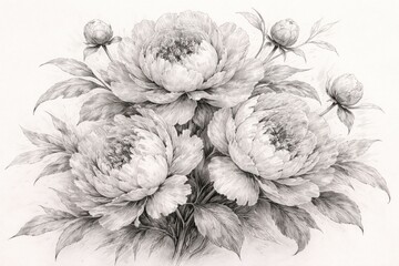 Obraz na płótnie Canvas Graceful monochrome peonies in a detailed botanical sketch capturing natural beauty