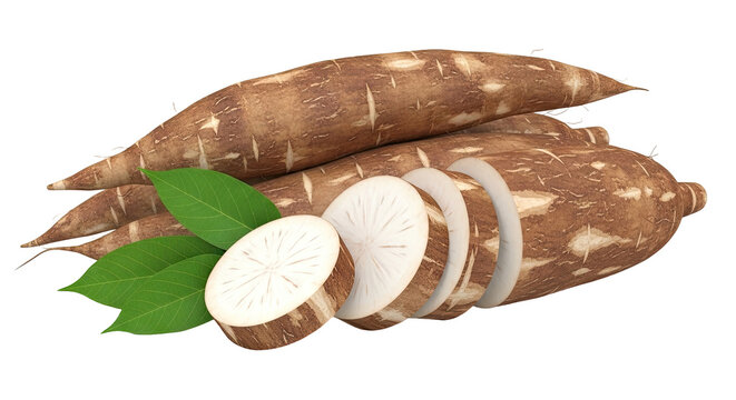Cassava roots and leaves