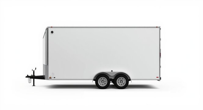 white background featuring a stationary trailer with clean lighting