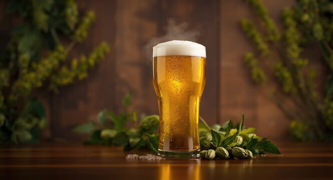 Hops Infused IPA Brew Displayed in Large Pint Glass