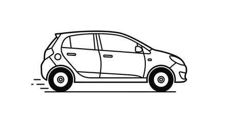 Obraz premium Line Art Illustration of a Hatchback Car in Motion, Side View, Black and White