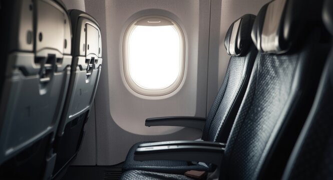 Spotless empty seat beside white window background bathed in sunlight for vacation passengers