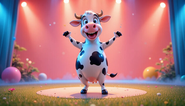 Funny Dancing Cow Performing with Playful Energy - cow on the dance