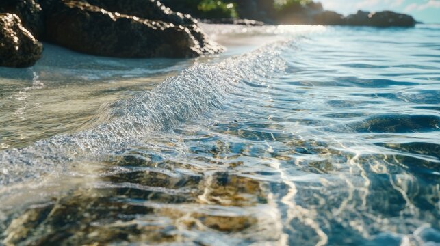 coral island shoreline, waves gently lapping over coral reefs, generative ai