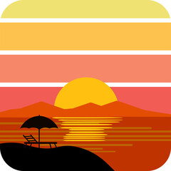 Fototapeta premium Retro Sunset Beach Illustration