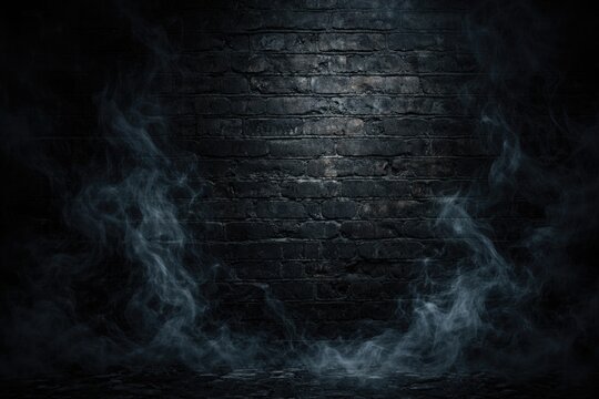 Dark brick wall with rising smoke creating a spooky building material texture