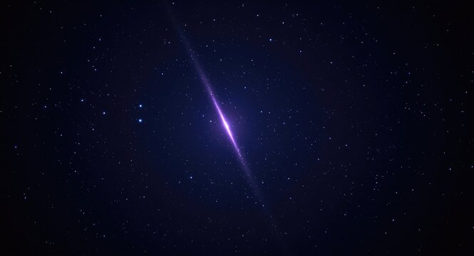 Lonely violet meteor crossing dark space background