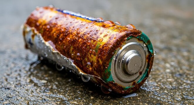 Corroded Battery - A Detailed Close-Up of Damaged Power Source.