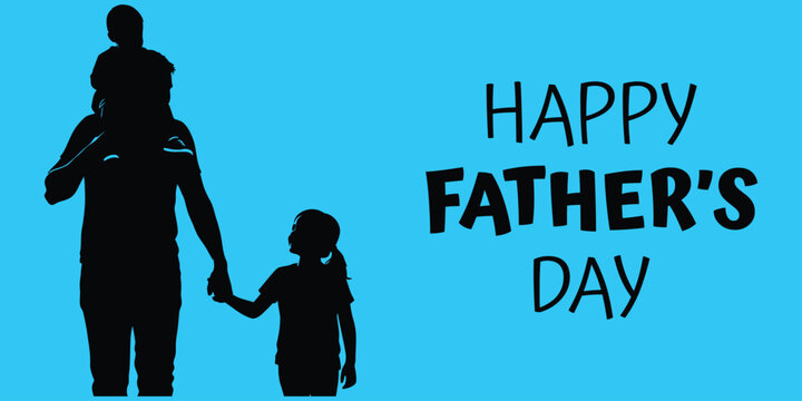 Happy father's day silhouette a father with children celebrating