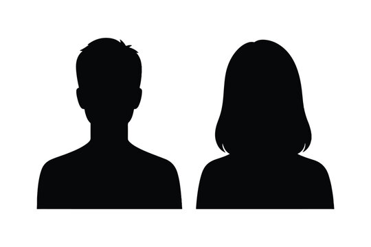 Set of icon avatar profile icon in silhouettes. Profile icon. Avatar icons set. Male and female head silhouettes. Man and woman avatar profile. Male and Female face silhouette icon.