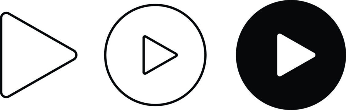 Play button icon set. Video and audio symbols. Start sign. Multimedia and media player design.

Action sign. Digital interface and streaming design. Isolated vector graphics
