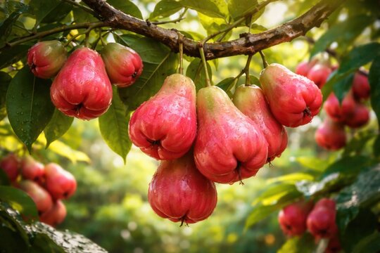 Ripe Jambu Klutuk Fruits Hanging on Branches in Lush Garden Setting
