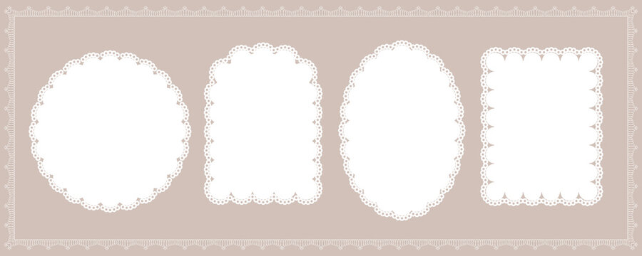 Seamless Lace Frame Set with Circle Oval Rectangle and Scalloped Doily Shapes