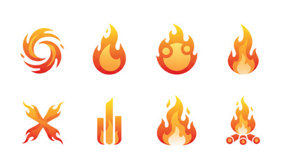 Gradient fire flame icon collection vector isolated on white background glowing burning symbols for logo and app design © Mst.Razia