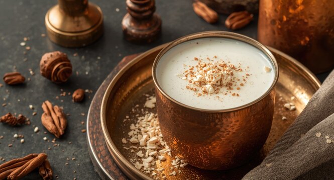 Protein rich buttermilk presented in a traditional copper cup