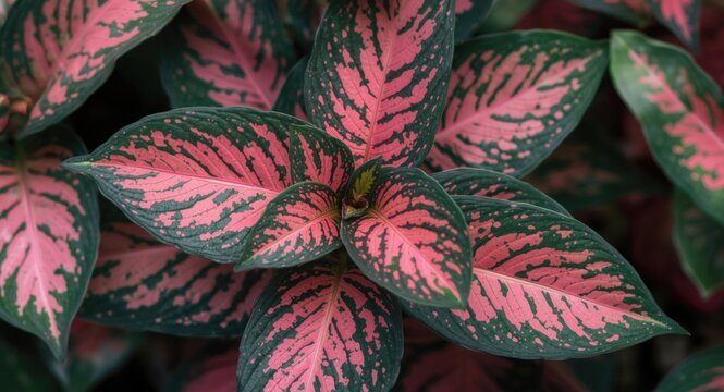 Vibrant pink green aglonema red kochin leaves ideal for indoor ornamental plant collection