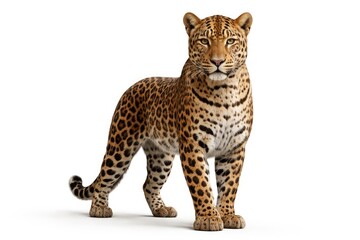Obraz premium Confident leopard standing against a clean white backdrop
